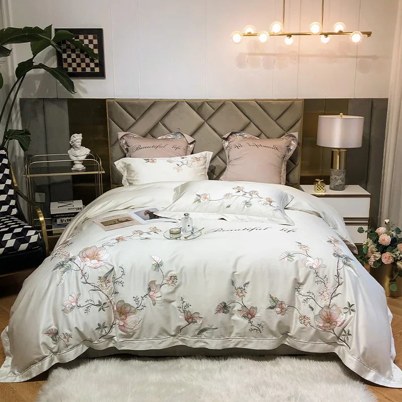 Cotton Bed Sheet White Duvet Cover Bedding Set