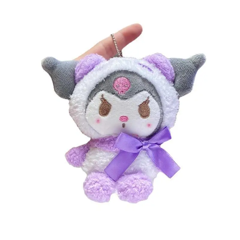 Sanrio 10cm Kuromi My Melody KT Cat PC Dog Hello Keychain Anime Plush Figure Pendant Accessories Cute Animals Toys Kitty