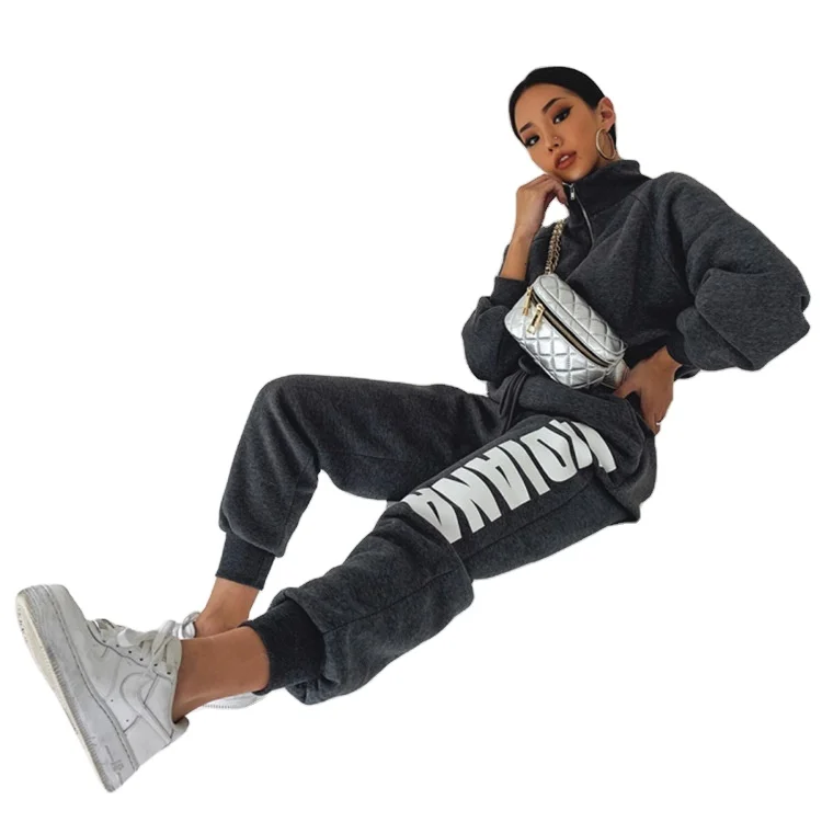 Женский спортивный костюм, осенне-зимний Повседневный хлопковый комплект из двух предметов, спортивные костюмы