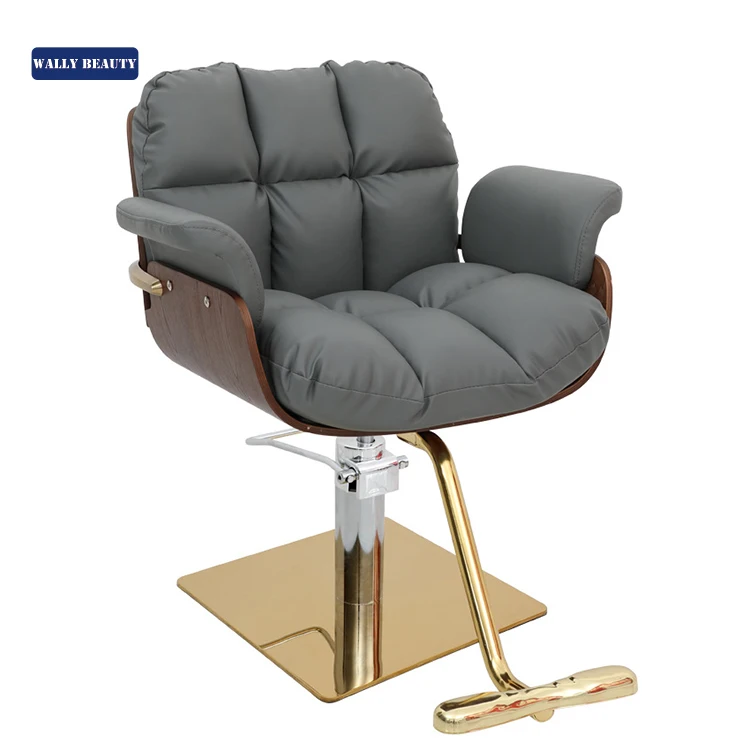Wallybeauty Modern Beauty Spa Furniture Gold Base Styling Chair Hair Stylist Salon Grey Salon Chair
