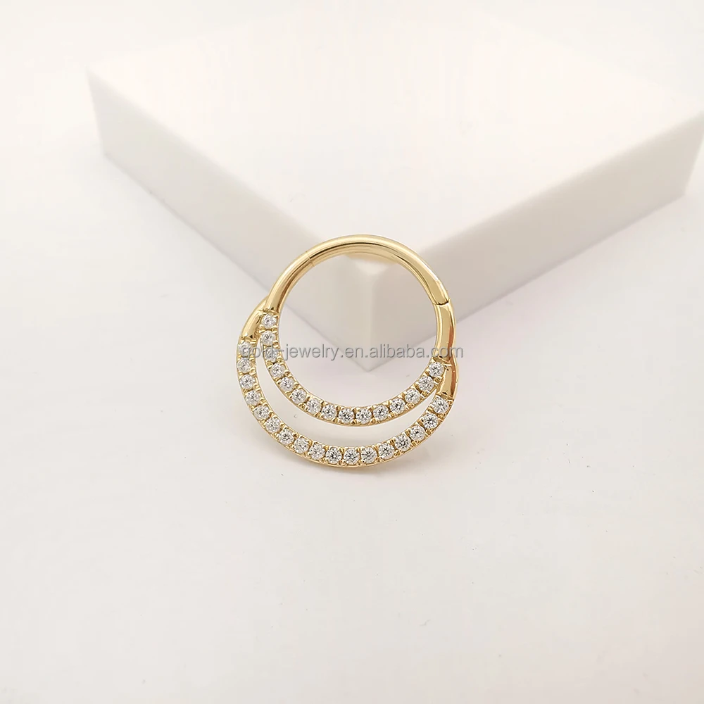 14k Solid Yellow Gold Piercing Jewelry Hoop Zircon Nose Rings Cute Design Fine Jewelry