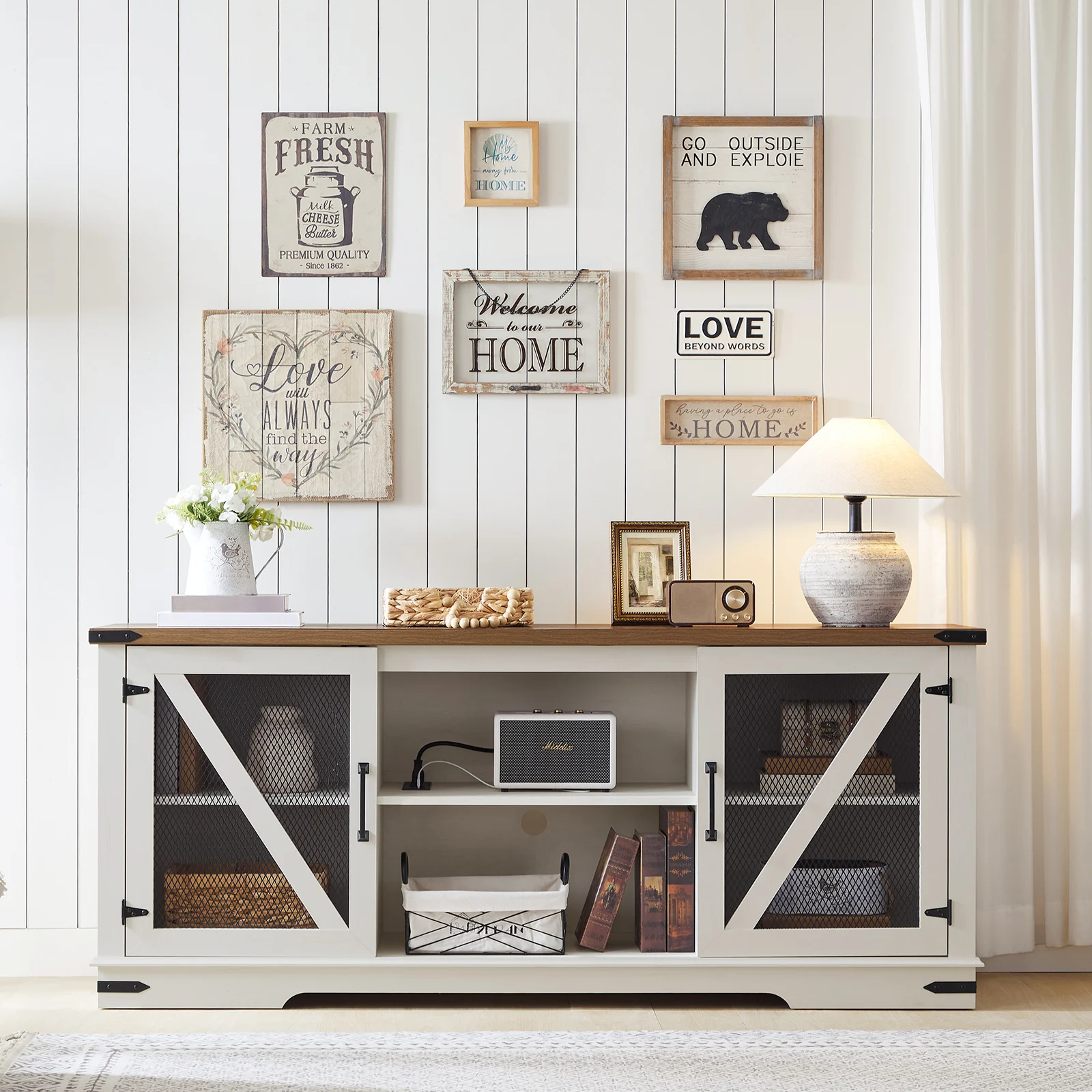 Wholesale TV Console Tables, HOOBRO Brand Media Console Table, Television Unit Media Entertainment Center Console Cabinet