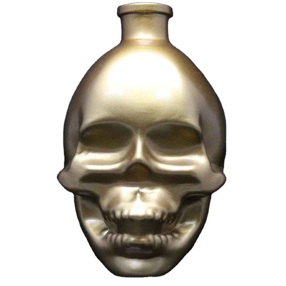 Shanghai Linlang High Quality 1000ml Black and Gold Vodka Skull Bottle