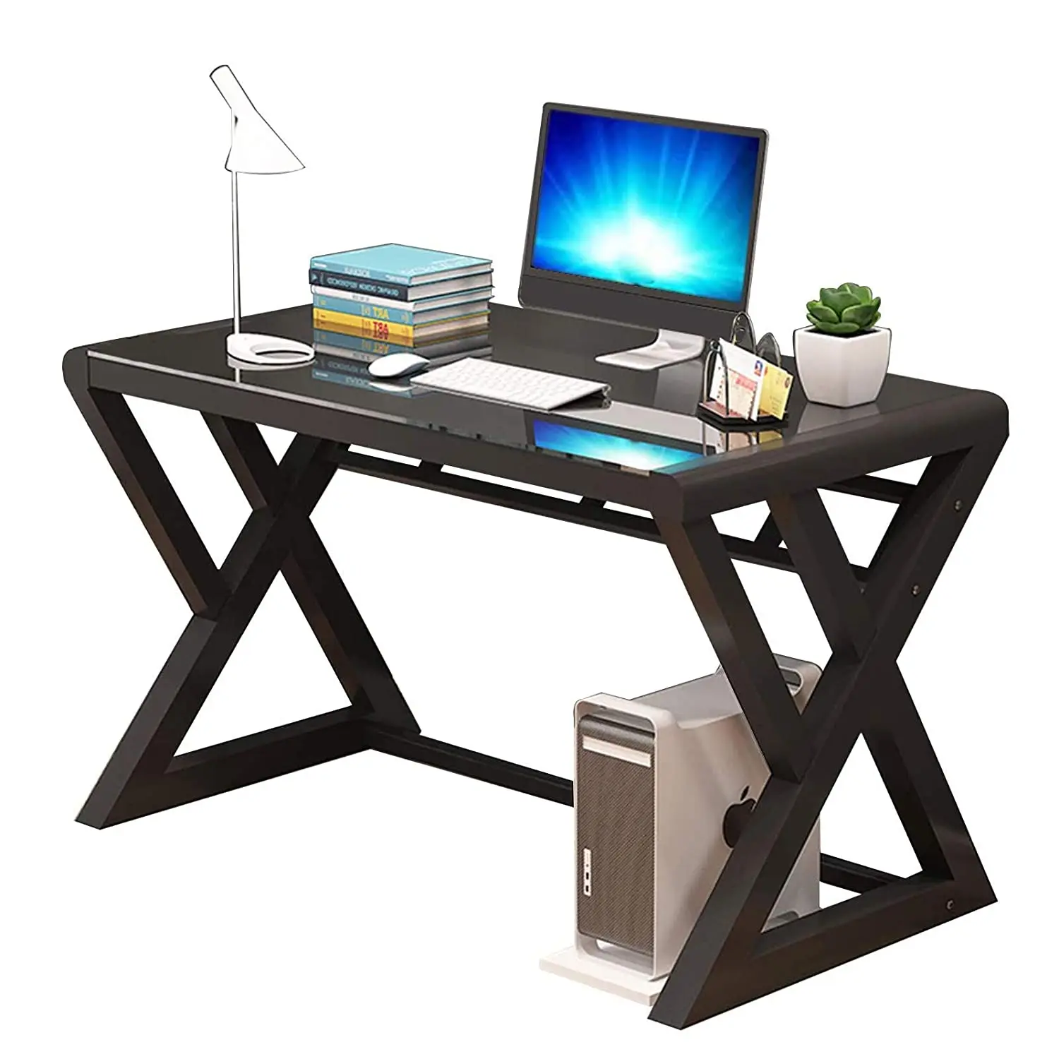 URRED  Computer Desk Glass Top and Metal Frame Desk Table for Computer Desk Gaming Modern Study Office Work Writing