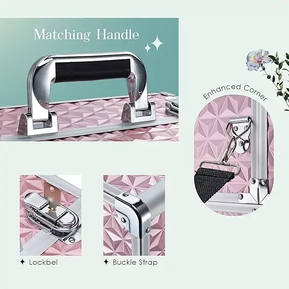 Professional Makeup Artist Organizer Heavy Duty Travel Case With Four Extendable Easy Clean Trays and Key