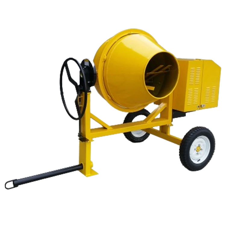350L Self-Loading Concrete Mixer with 2 Wheels, Mounted and Self-Discharging Capability for Efficient Mixing and Transport.