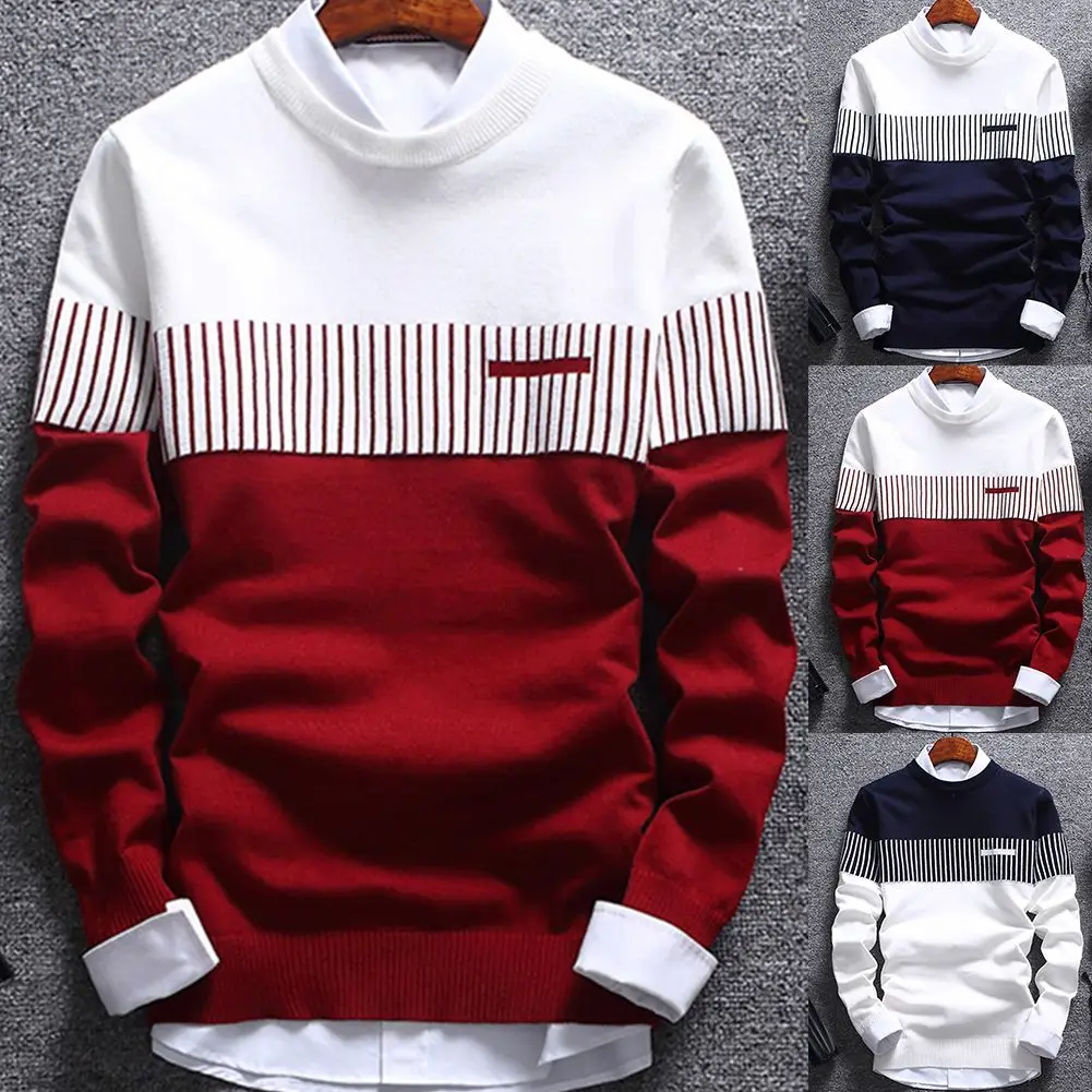 Korean Trend Knitted Black Plus Size Fashion Striped Men Crew Turtle Neck Hooded Wool For Men Crewneck Sweatshirt Sweaters