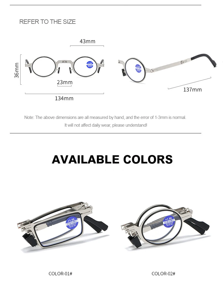 2022 new fashion round  metal folding women reading glasses rectangular men anti blue light  reading glasses bulk with case