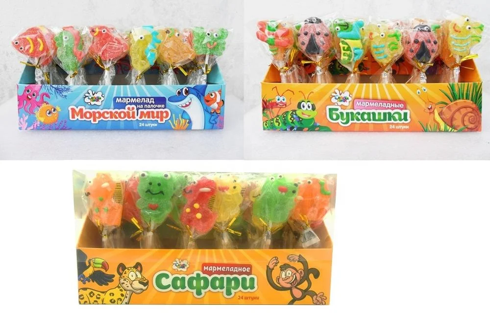 Insect series Cartoon shaped fruity juice flavor Soft Jelly Pop Lollipop Candy Sweet Confectionery