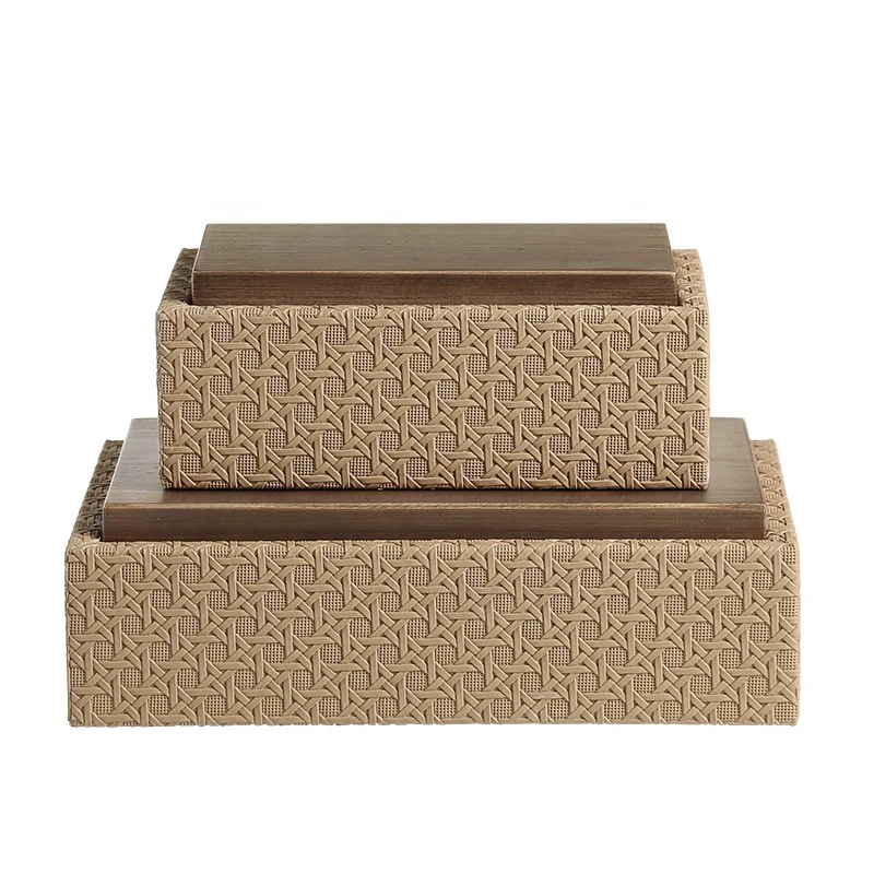 Leather Decorative Box Home Decor Jewelry Display Box Interior Modern Table Ornaments Leather Wooden Boxes