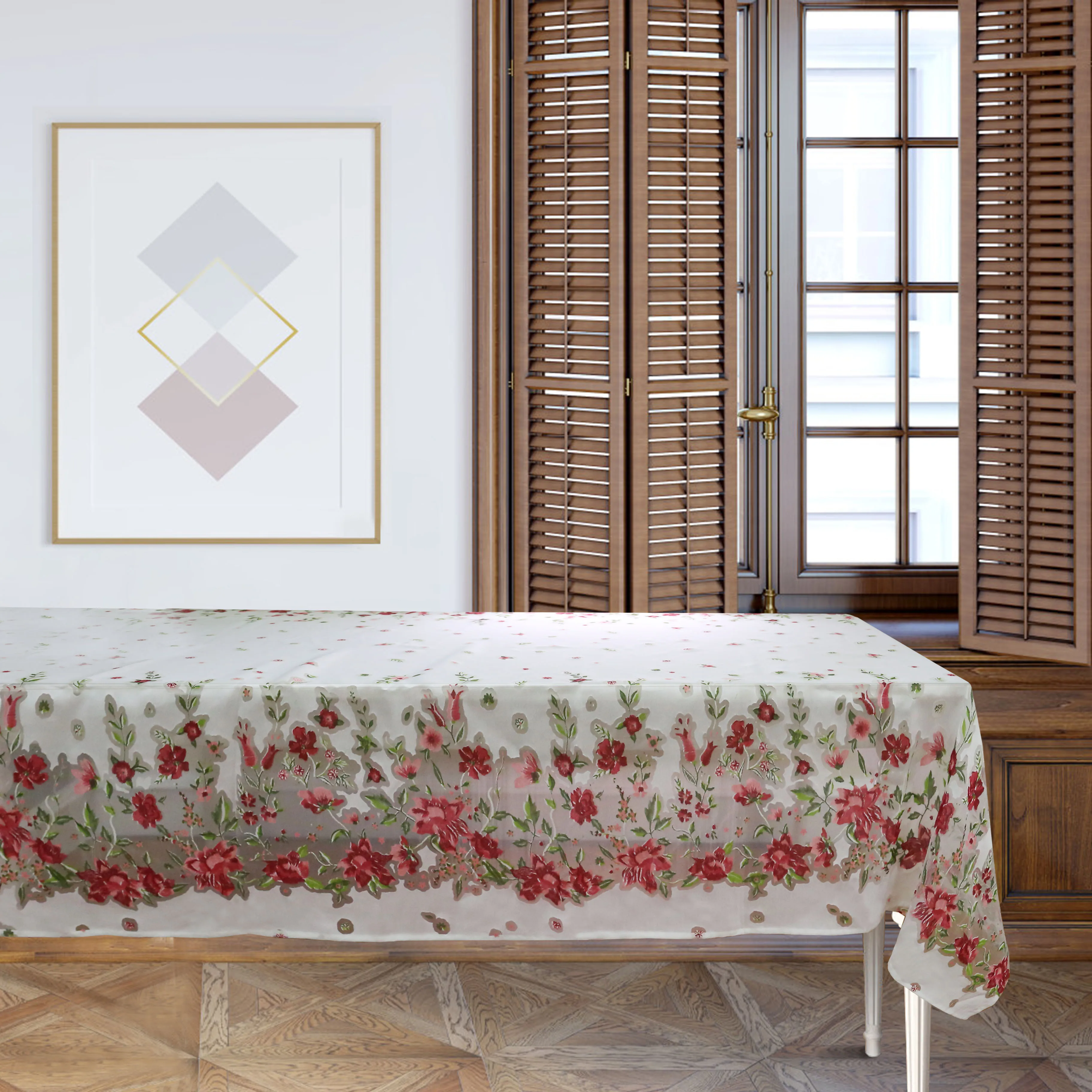 Новый дизайн, Цветочная выгорающая скатерть для украшения, домашние скатерти, 100% полиэстер, квадратный простой окрашенный коврик для стола ручной работы