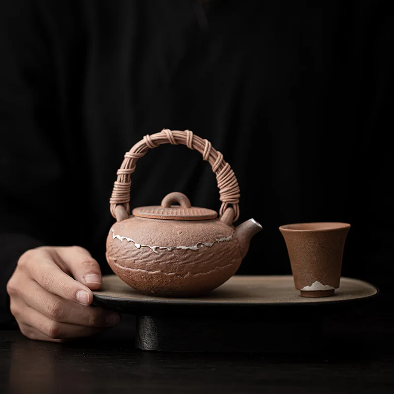 Loop-handled Teapot Old Rock Clay Handmade Retro Tea Brewing Clay Pot Household Stoneware Teapot Tea Making Device Pot