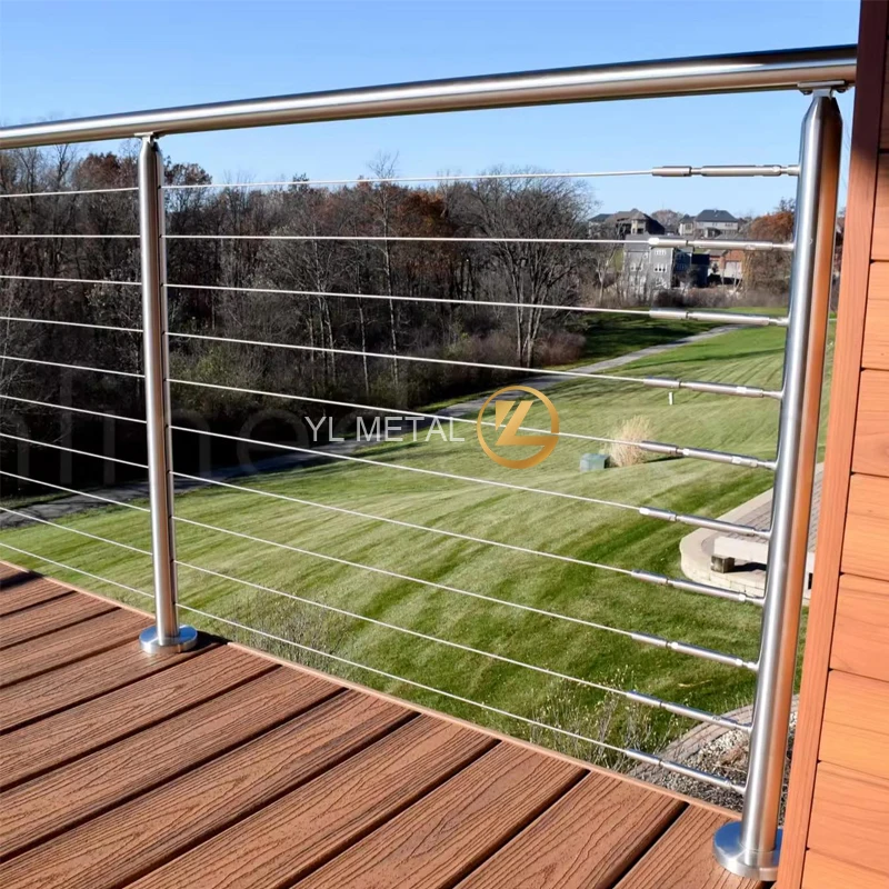 YL High Quality Balustrade Top Mounted Outdoor Balcony Handrail Deck Fence Terrace Wire Rope Post Cable Railing