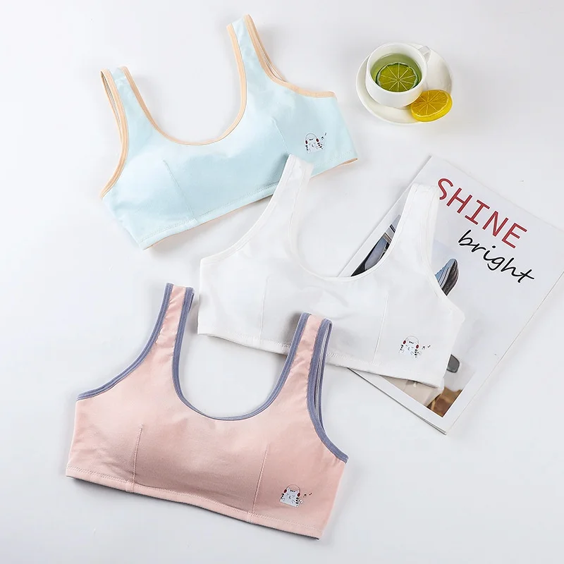 Custom Cotton girls bras for sports with 3D cute printed bra for school girls growth without underwire teenage lingerie