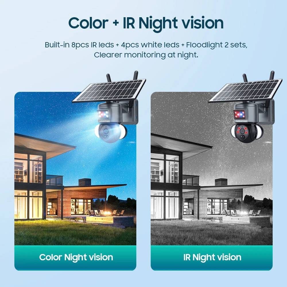 Custom Logo 4MP Wifi HD PIR Network Speed Dome PTZ Security System Outdoor WiFi Solar CCTV Camera