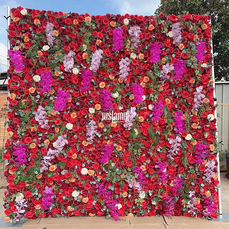 MSFAME Outdoor Silk Red Rose Flowers Wedding Decoration 3D Flower Wall Backdrop