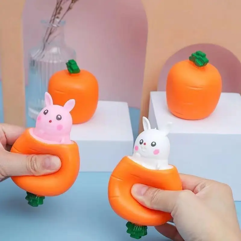 Squeeze Toys Stress Relief Silicone Stretch Toy Funny Easter Carrot Rabbit Shape Toys Decompression Soft for Kids Adults