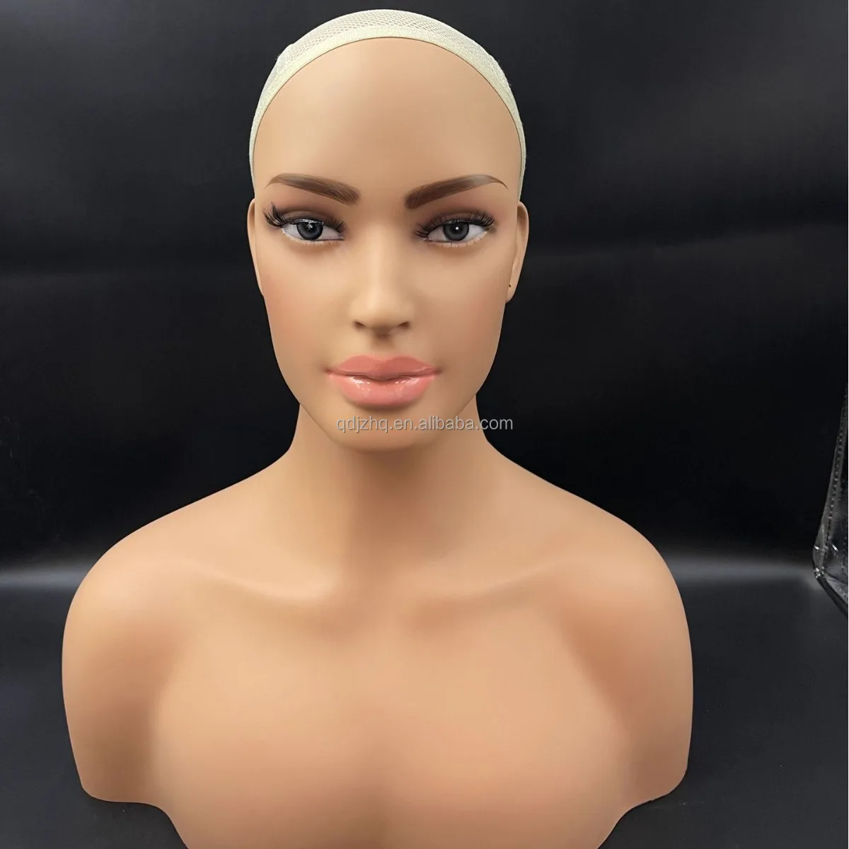 Wholesale African Makeup Black Female  PVC Realistic Mannequins Head With Shoulders Bust For Wigs Display