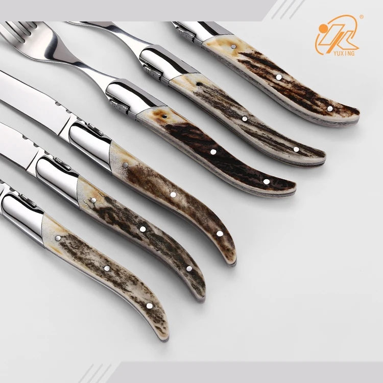 Luxury cutlery set royal use  forks and  knives with real antler handles laguiole horn cutlery kit