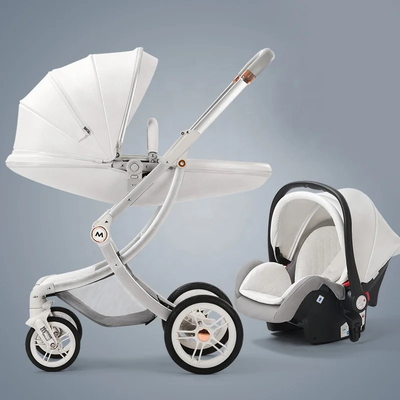 Eggshell shaped portable high landscape foldable 3-in-1 baby stroller with car carrying basket