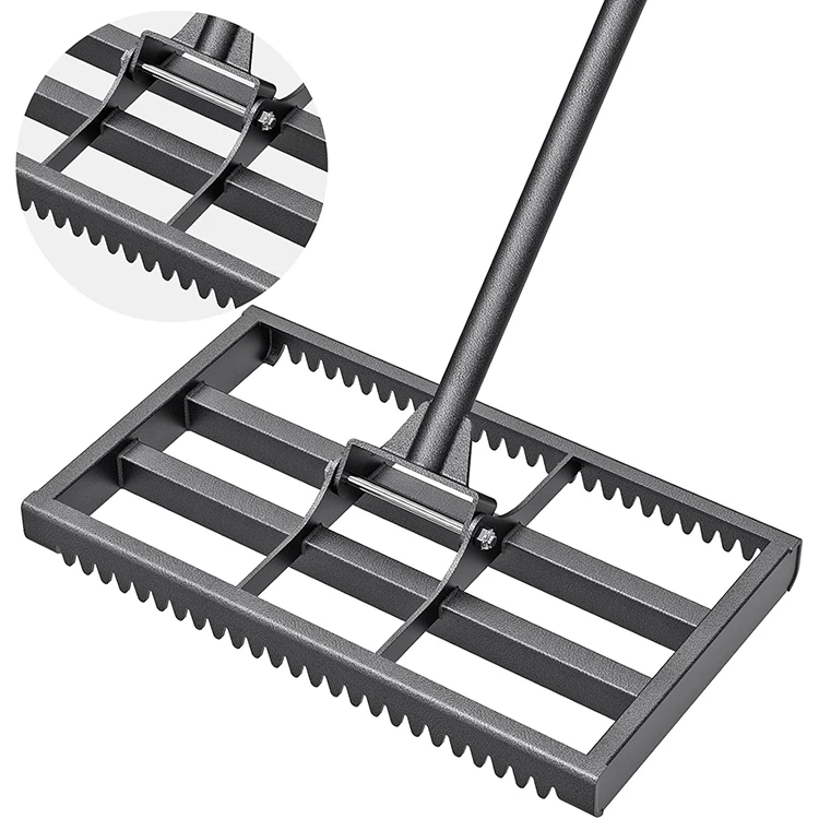 JH-Mech Silvery Versatile Leveling Rake Easy Assembly Long Handle Adjustable Stainless Steel Lawn Tool