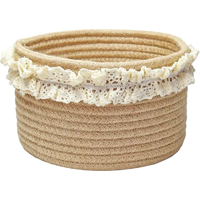 Small Cotton Rope Basket Nordic Wind Hand Woven Thick Cotton Rope Storage Organizer Cute Storage Basket For Household & KitcheR