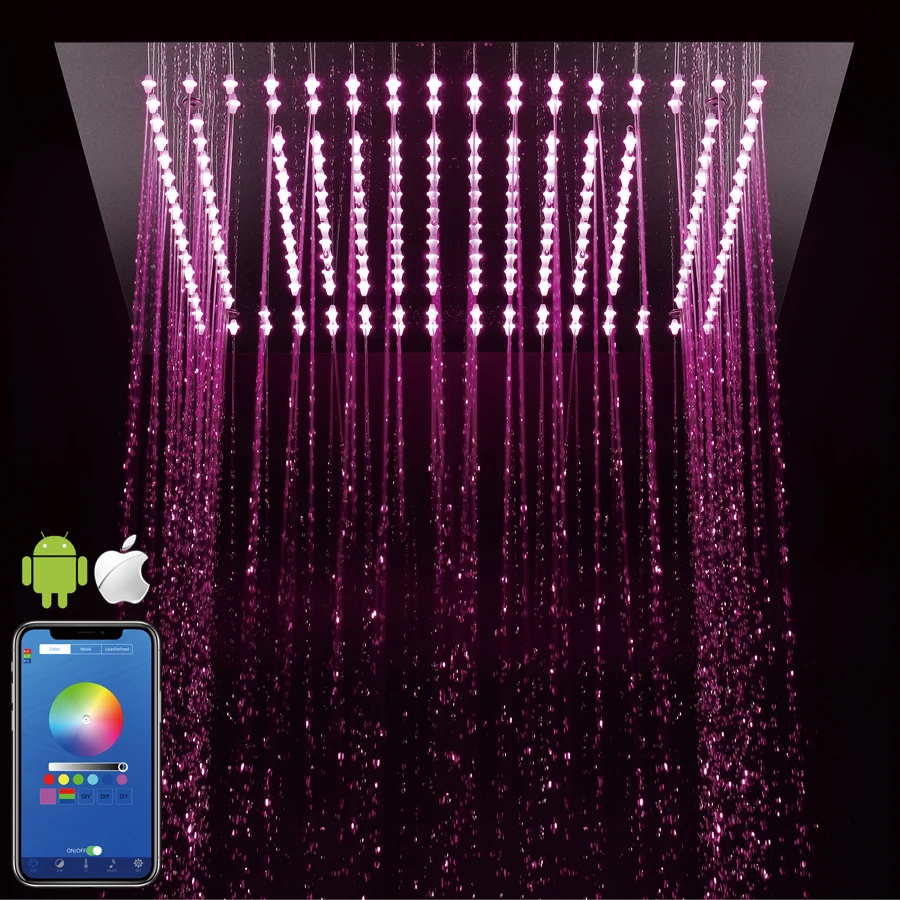 HIDEEP Bathroom Luxury Rainfall Small Rain Shower Square Showerheads Ceiling Mounted 16 Inch Phone Control LED Light Shower Head