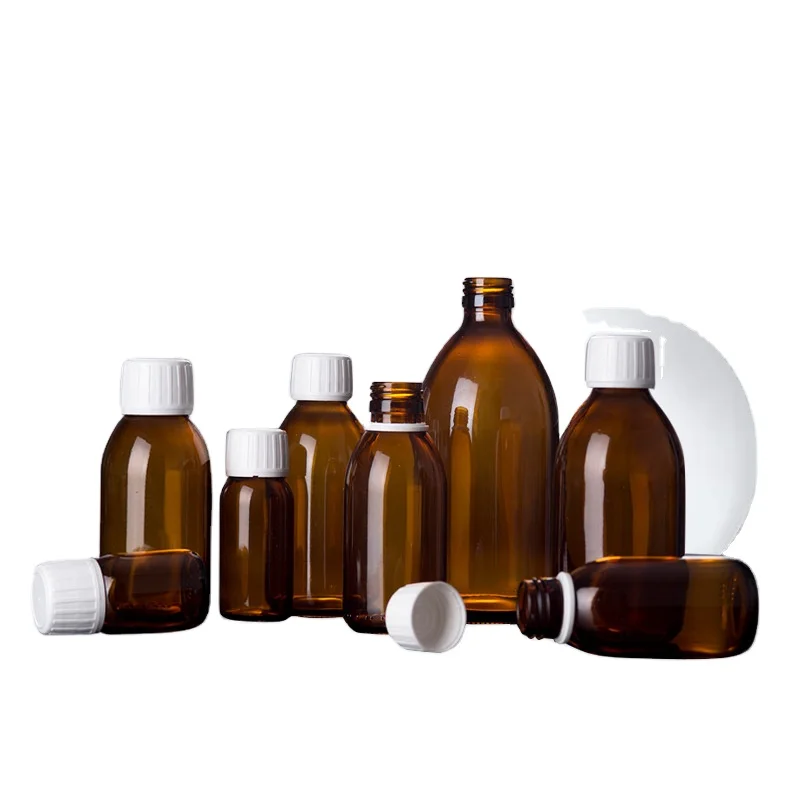 manufacturer glass bottle 30ml 60ml 100ml 125ml 150ml 200ml 250ml amber syrup glass bottle with cap for drinking