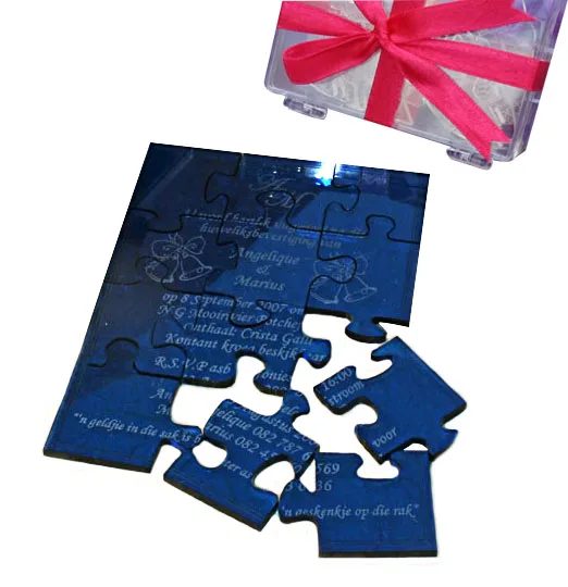 New Customized china acrylic laser cut weeding invitation card luxury wedding Puzzle invitation card with envelopes