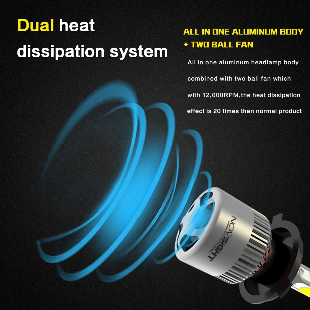 Novsight\Nighteye Hot Selling C6 plus S2 LED Headlight H4 H7 9000lm 6500k auto led Headlight bulb Kit For Universal Car
