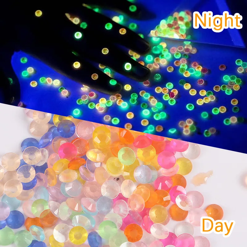 3mm 5000PCS Luminous Flat Back Resin Non Hot Fix Rhinestone Jelly Neon Nail Glow in the Night Rhinestones