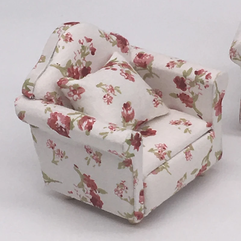 1:12 Dolls House Miniature Furniture Sofa Set/3 Furniture Sofa loveseat w/ cushion Floral Living Room Furniture