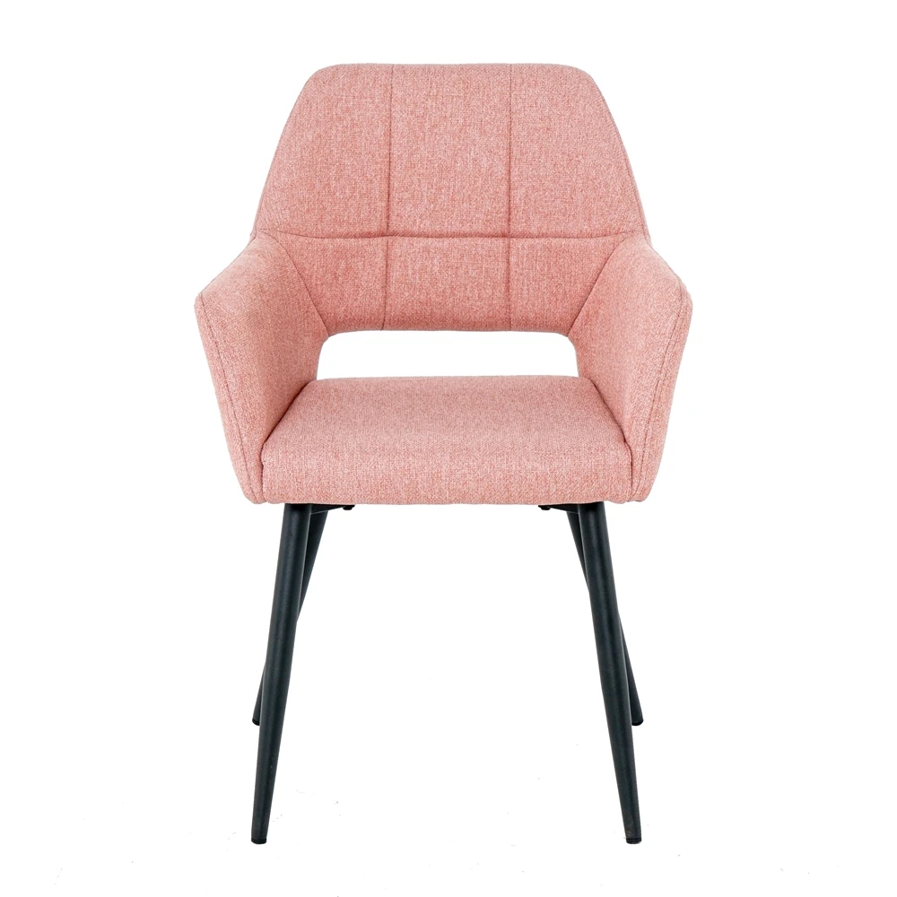 Wholesale Nordic Luxury Dining Chairs Velvet Fabric Restaurant Pink Chair With Arm Metal Legs