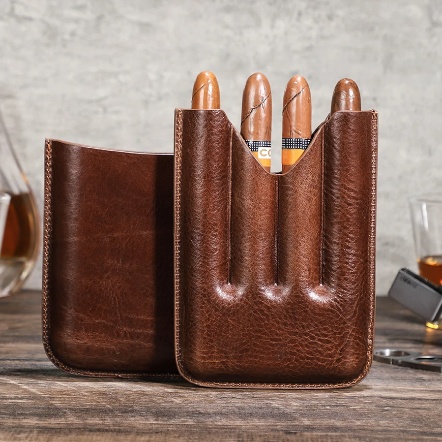 3 Tube Travel Cigar Case Leather Custom Portable Cigar Box Case Luxury Cigar Humidor Display Box Wholesale OEM