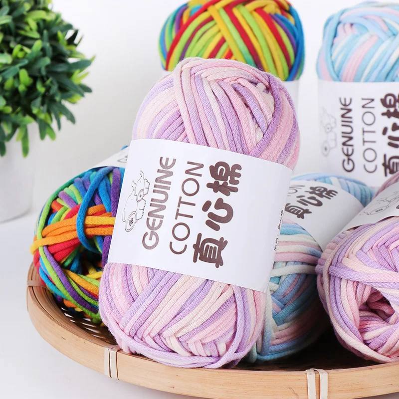 Yarn Craftsman 68% Cotton 32% Nylon Blended Yarn 10S/1 3 Mix Rainbow Colors DIY Knitting Chunky Core Spun T-shirt yarn for Bag