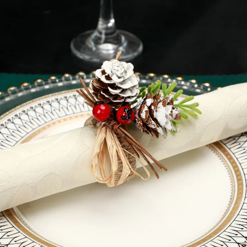 China factory make artificial flower rings for table decoration handmade plastic Christmas crafts napkin rings N005