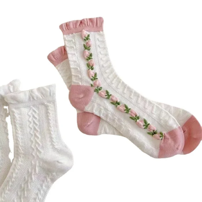 Free sample adult fashion girls hosiery cotton women socks custom logo ruffle socks