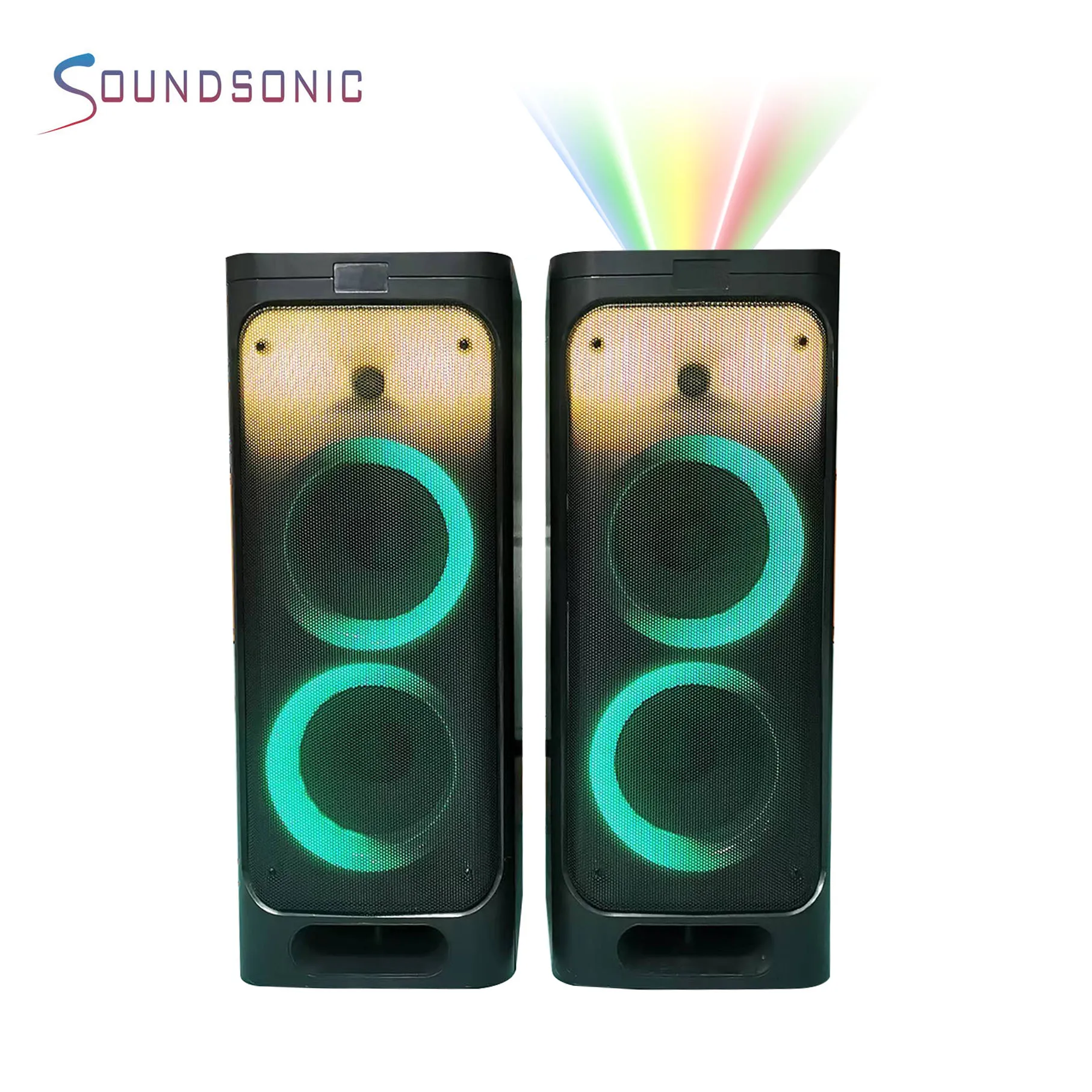 Hot sale big power stage speaker double 8 inch woofer active speaker with flame light bt radio sd