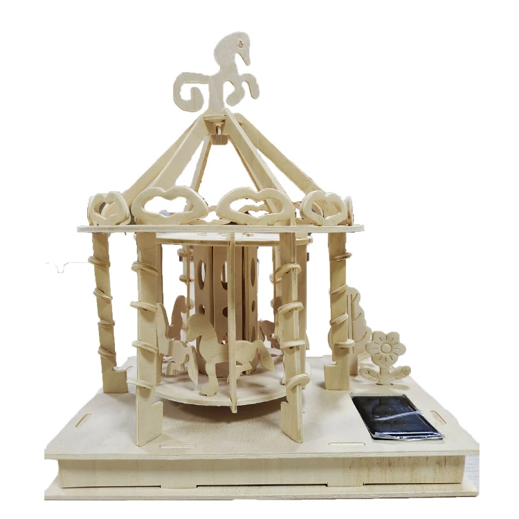 Solar Toy Diy 3D Playground Puzzle & Games Educational Wooden Toys Children Toys With Solar Panel