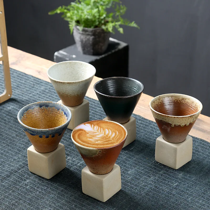 Funnel Ceramic Clay Tea Cup Retro Creative Cross-border Coffee Cup Japanese Style Coarse Pottery Mug