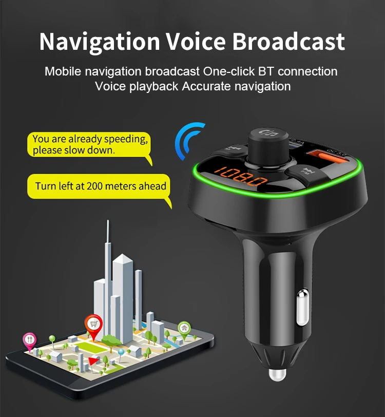 New Arrvial bt 5.0 fm transmitter car charger qc 3.0 lcd writing tablet car battery charger 12v-24v car charger 20w  type c port