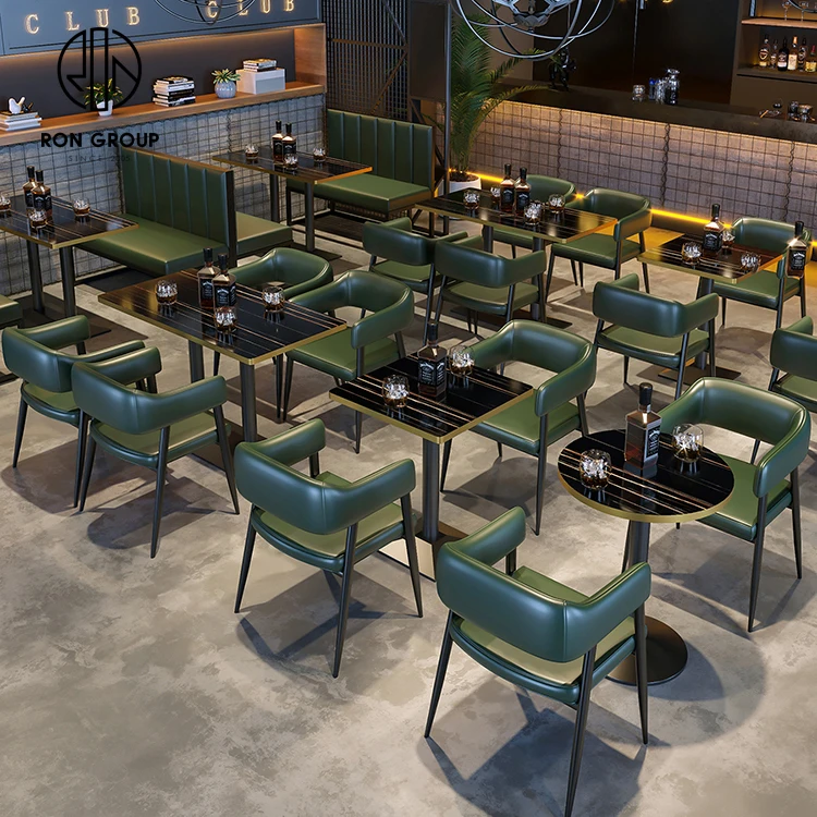 Modern Custom Color Hotel Bar Restaurant Furniture Metal Marble Table and Chair Restaurant Leather Booth Seating