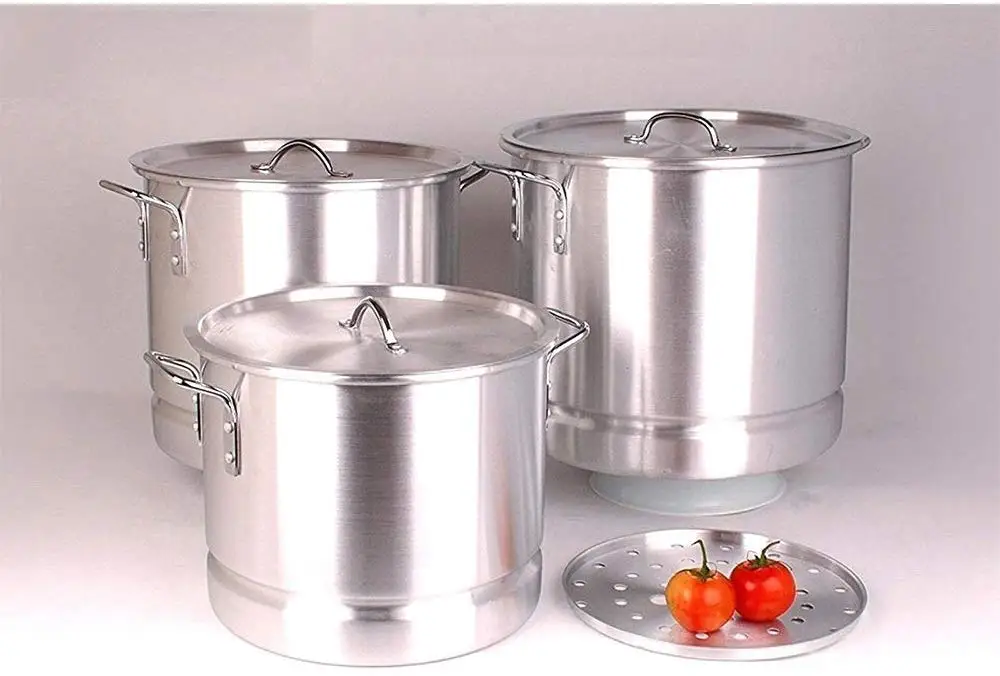Amazon Hot 4PK Aluminum Silver Pot Stock Pot Set Tamale and Steamer Aluminum Turkey Stock pot