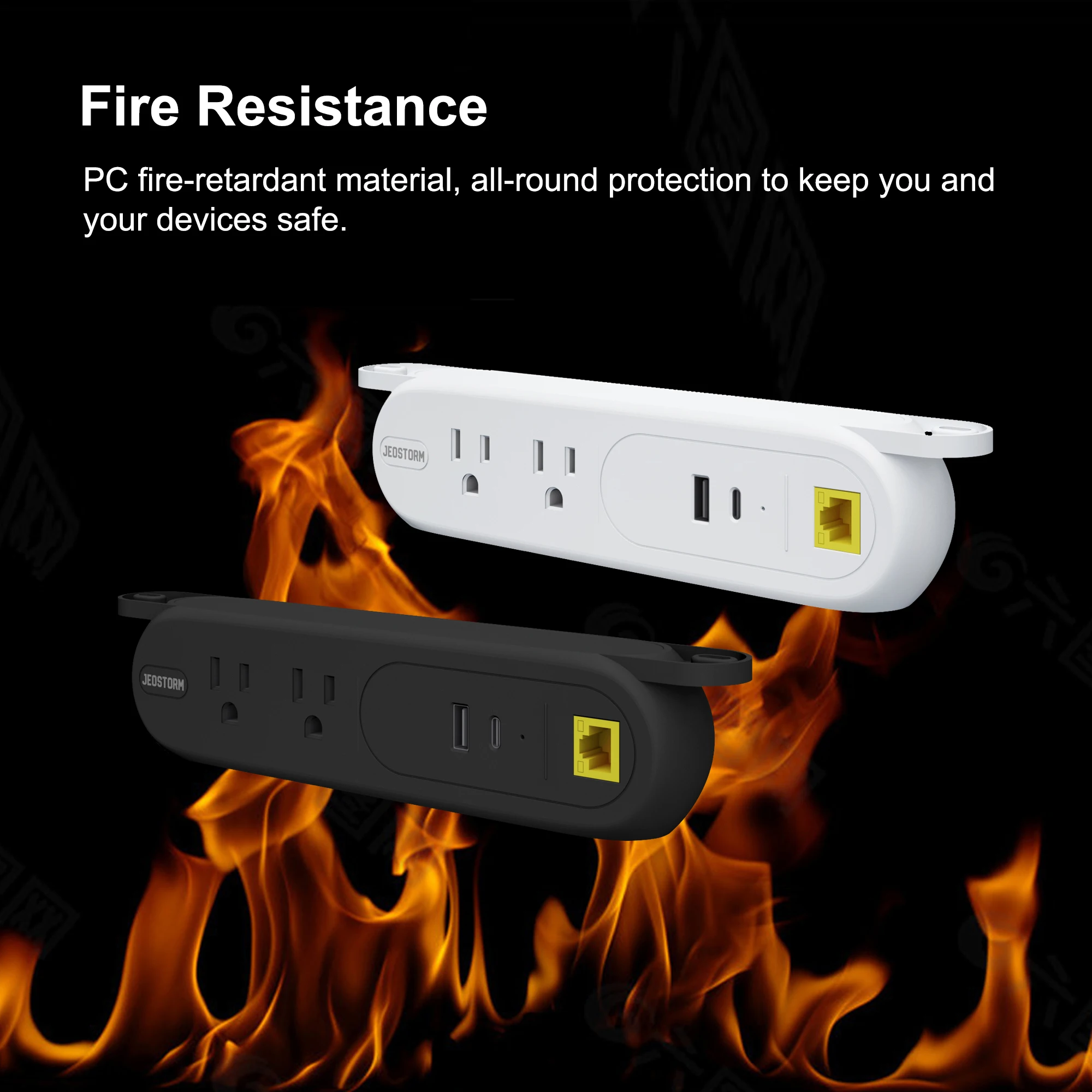 Multiple Devices American Charging Station Surge Protector 3 In 1 Under Desk Mountable Power Strip With 2 USB Ports And Network