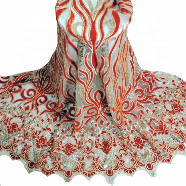 Красивая блестящая африканская вышивка из 100% полиэстера, трикотажная ткань