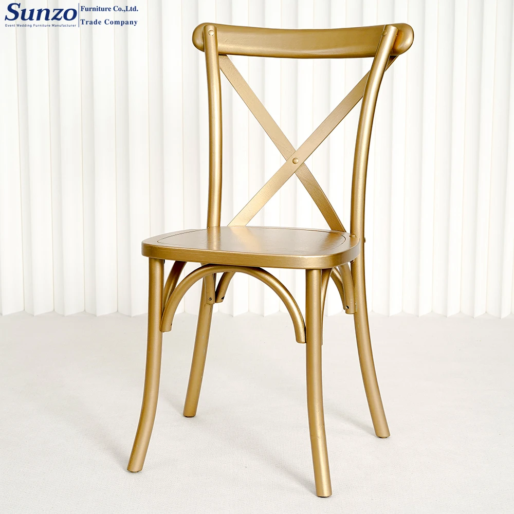 Luxurious Gold Finish Wood Cross Back Chair for Premium Banquet Wedding and Event Seating Solutions