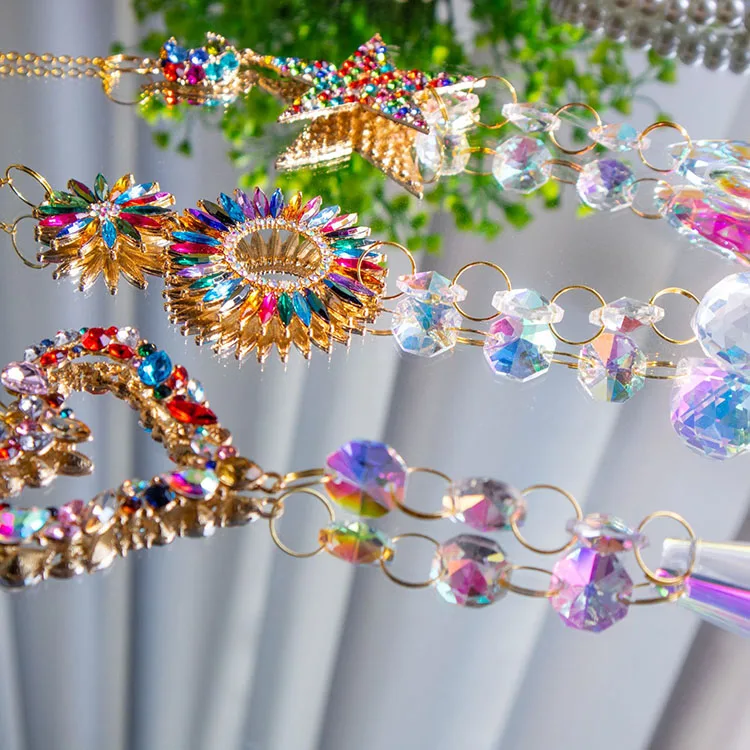 Colour Crystal love heart star sun catcher wind chimes hanging for home garden decor window lamp crystal hanging ornament