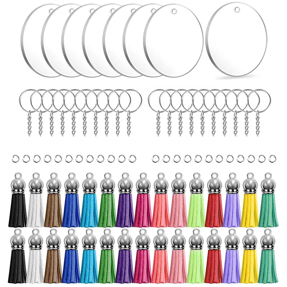Acrylic Keychain Blank Set Disc Suede Tassel Vinyl Multi Color Clear Acrylic Blank For UV Dtf stickers Diy Keychain