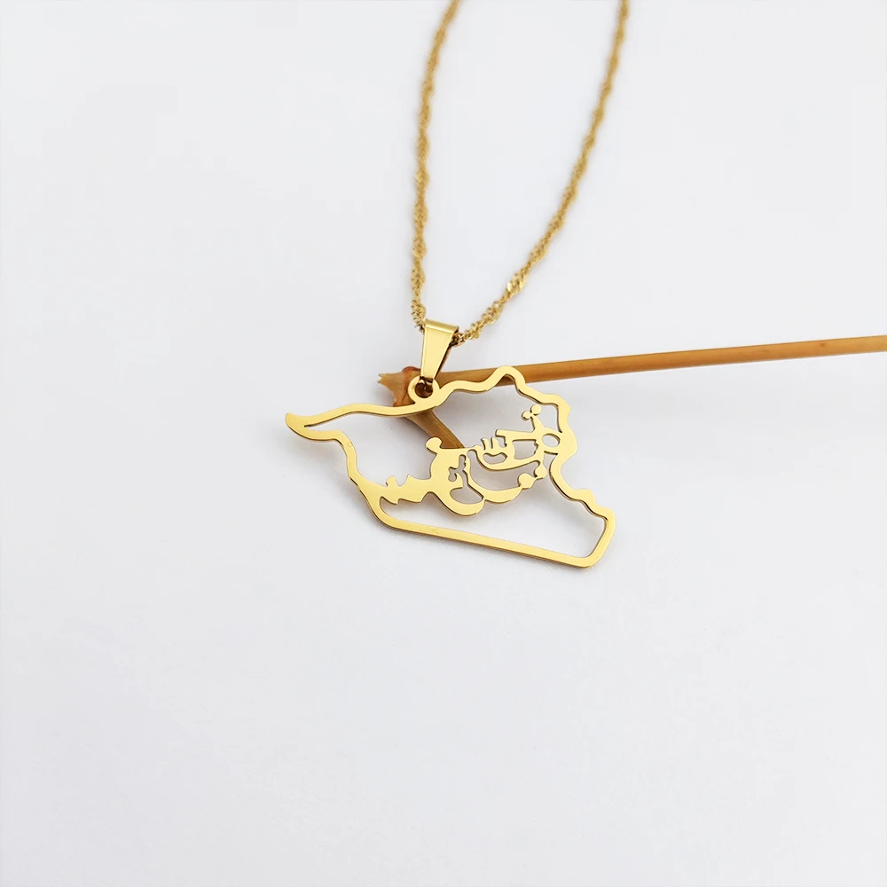316L Stainless Steel Syria Map Pendant Necklaces Syria Map Outline Pendant Necklace Syrians Jewelry 18k Gold Plated