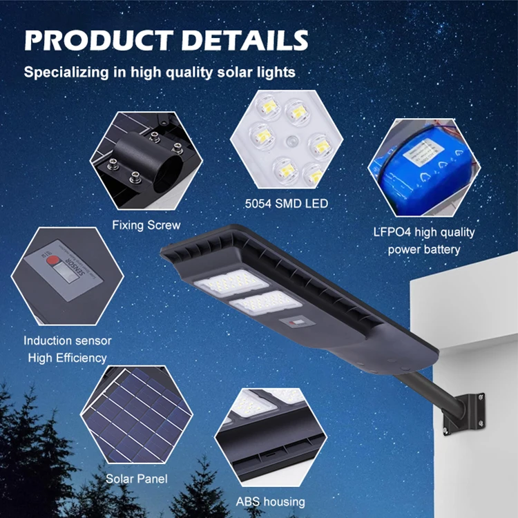 High Quality Energy Saving Pir Sensor Outdoor Ip65 Waterproof 100w 200w Integrated All In One Solar Led Street Light